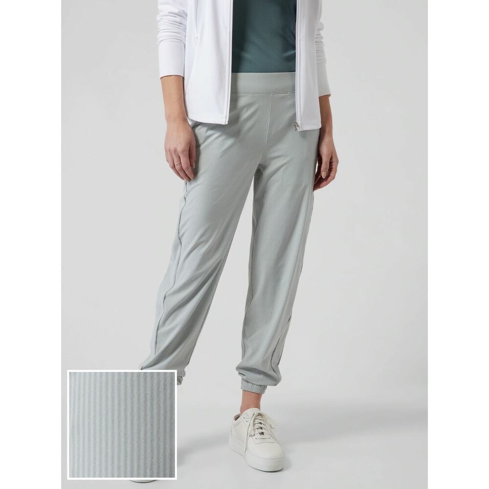 ATHLETA Joggers Green Brooklyn Striped Pinstripe Jogger Ticking Pants Sz 10 - Picture 2 of 14